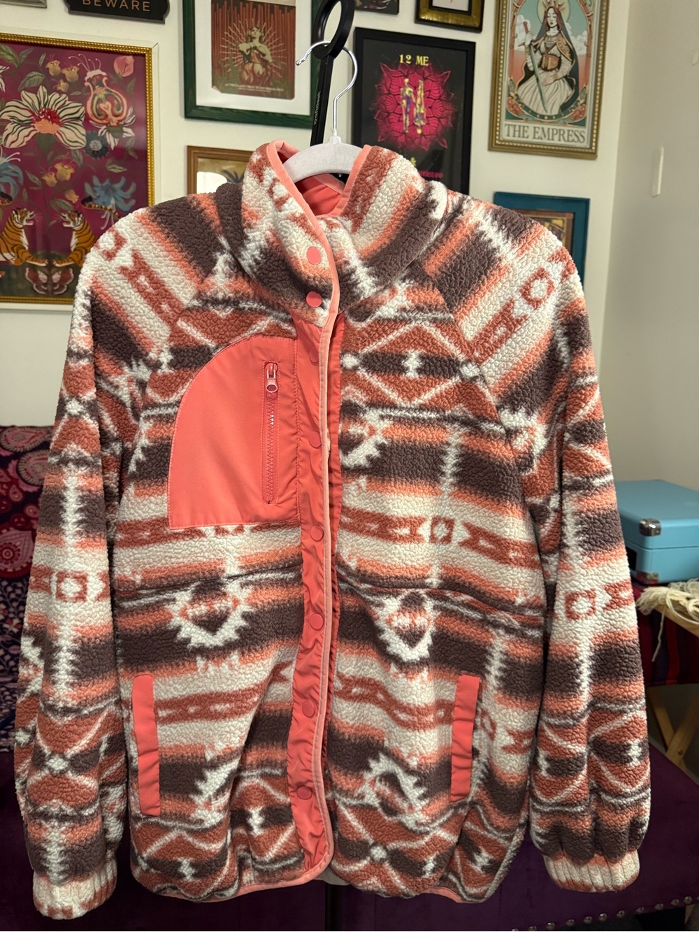 Coral & Brown Aztec Fleece Jacket